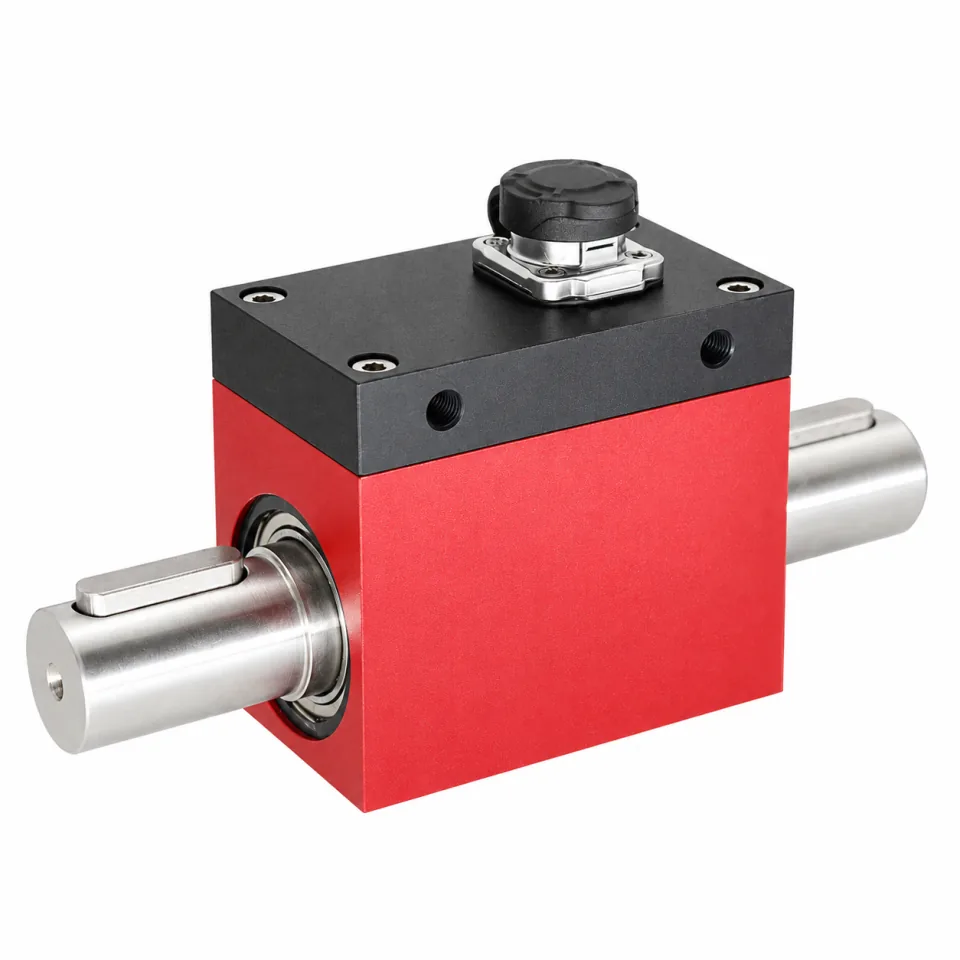 Supplier reference shaft rotary torque sensor with red housing and keyed shaft ends